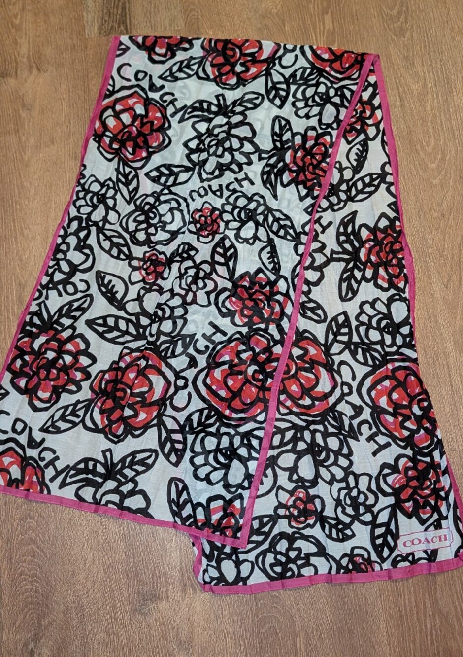 Coach Floral Graffiti Cotton Scarf in 10" x 77" NWOT